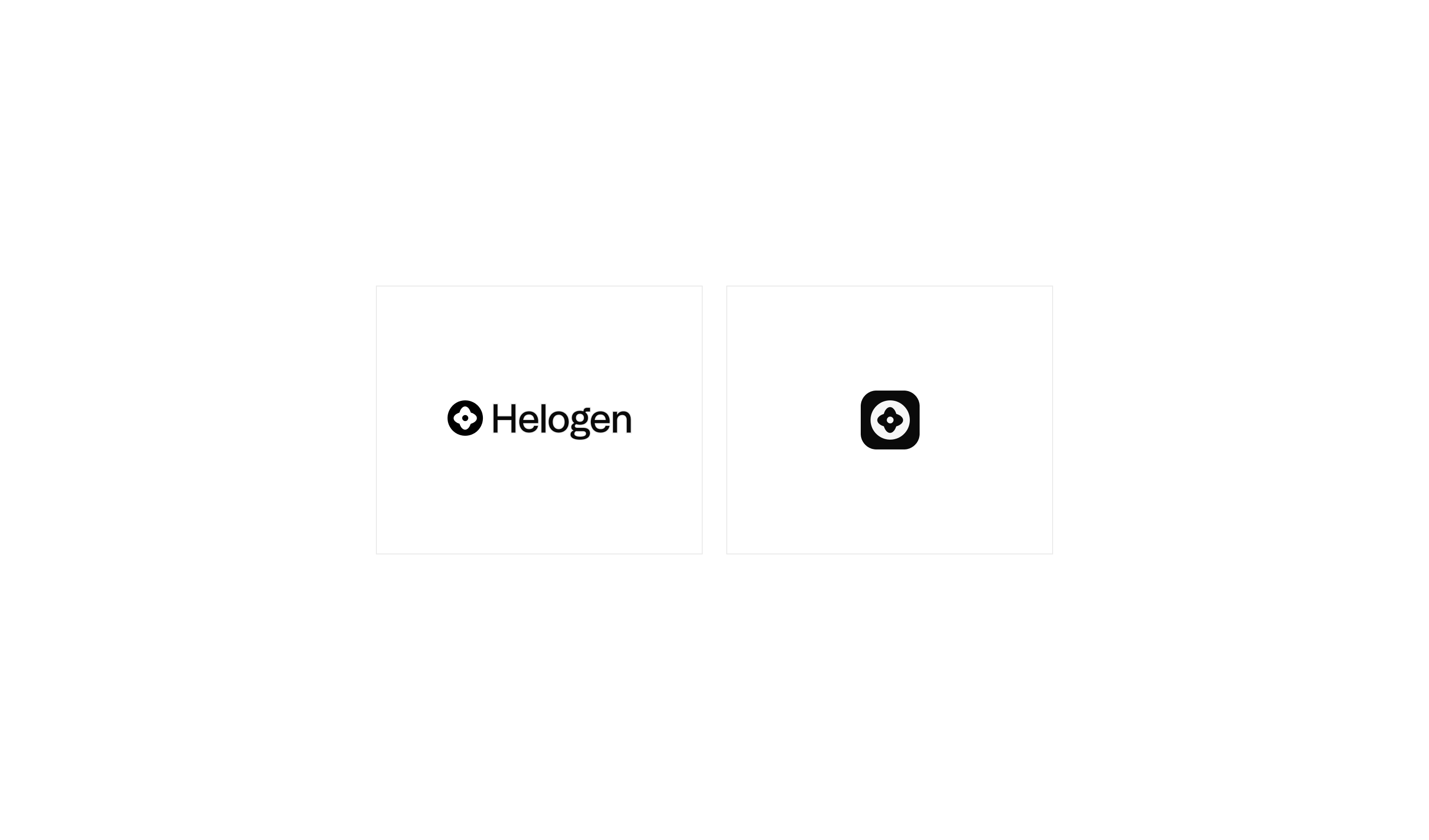 Helogen wordmark and app icon presented on two white panels